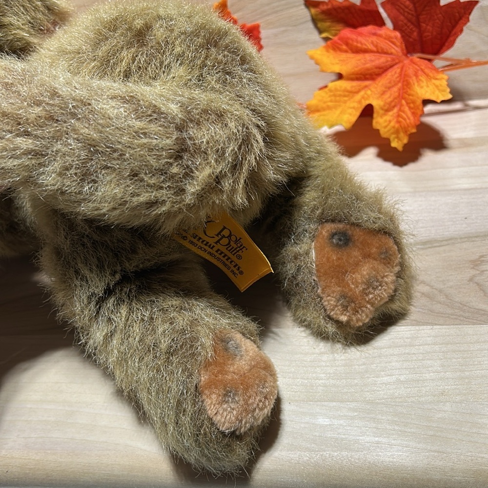VINTAGE 24K POLAR PUFF DOG BROWN STUFFED ANIMAL PLUSH 14" with red collar 1993 - Picture 3 of 7